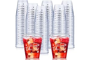 Umigy 100 Pcs Christmas Plastic Shot Glasses Clear Disposable Small Shot Cups for Party Bulk 2 oz Cups Plastic Tumbler for Birthday Party Tasting Drinking Serving Wine Food Snack (Silver,Cheerful)