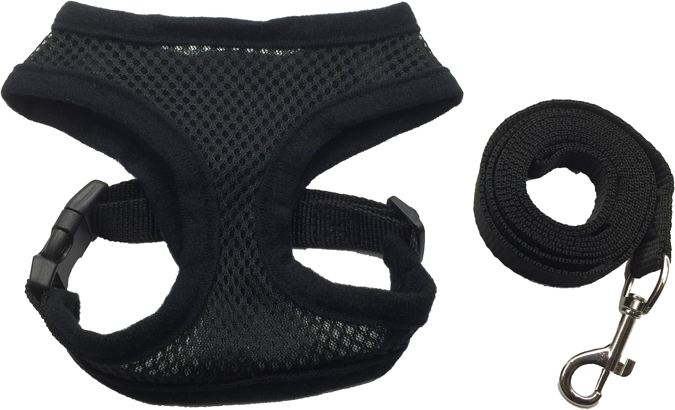 FUNPET Soft Mesh Cat Harness with Nylon Leash Adjustable for Small Pet Dog and Cat Black M
