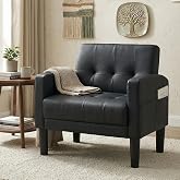 Black Accent Chair, Tufted Reading Armchair with Arms for Living Room | TYBOATLE Mid-Century Modern Side Chair, Cozy Upholste