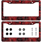 Blood Splatter License Plate Frame Red Black Paint Gothic License Plate Frames Personalise Stainless Steel Auto Parts Funny License Plate Frames DecorationSize for Men Women 12.2