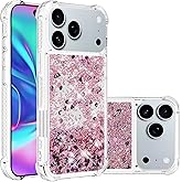 MRRSIWEI Bling Glitter Case for Apple 17 Pro, Soft TPU Sparkly Flowing Liquid Floating Clear Case for Women Girls Cover for iPhone 17 Pro.Liquid Rose Gold