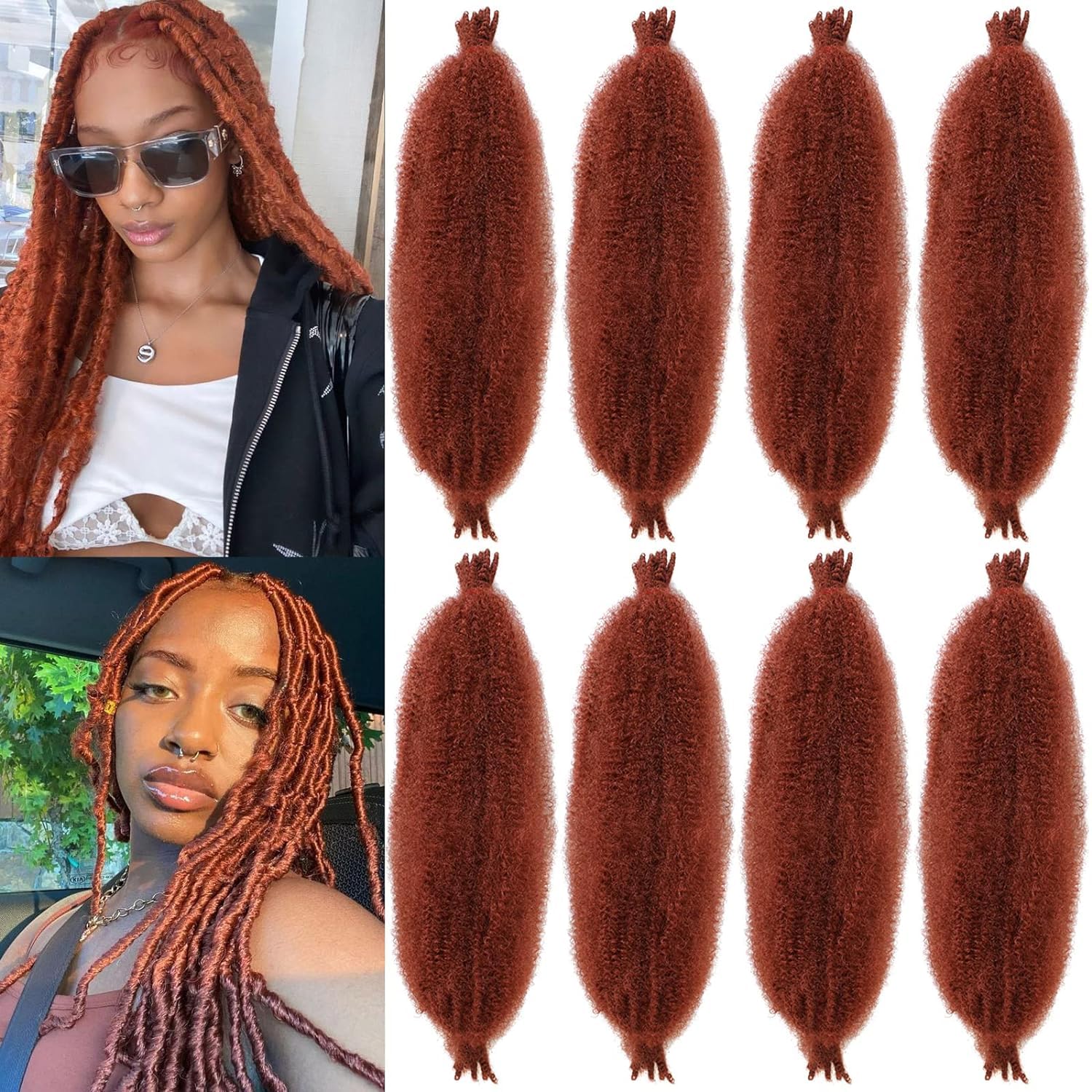 Xtrend 8 Packs Copper Red Springy Afro Twist Crochet Hair 24 Inch Pre-Separated Spring Twist Hair Marley Crochet Braiding For Distressed Soft Locs Hair Extension For Women(8 Strands/Pack,350#) โ image 1