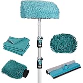 TelesPro 12FT Car Wash Brush with Long Handle, Car Cleaning Kit with Soft Wash Brush, Tire Brush, Window Squeegee, Microfiber