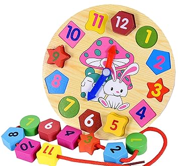 Simple Days Wooden Blocks Digital Clock Threading Beaded Puzzle Board Toy