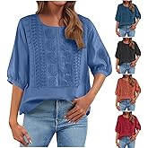 Summer Tops for Women 2026 Boho Floral Embroidered Short Sleeve Linen Shirts Spring Tunic Blouses Dressy Casual
