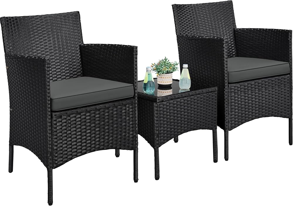 Yaheetech 3-Piece Rattan Garden Set Outdoor Patio Conversation Furniture Black
