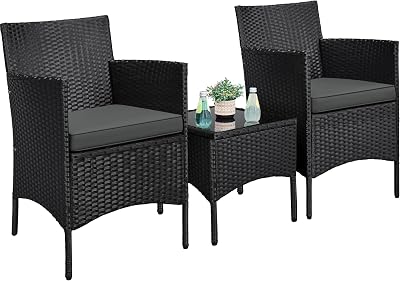 Yaheetech 3-Piece Rattan Garden Set Outdoor Patio Conversation Furniture Black
