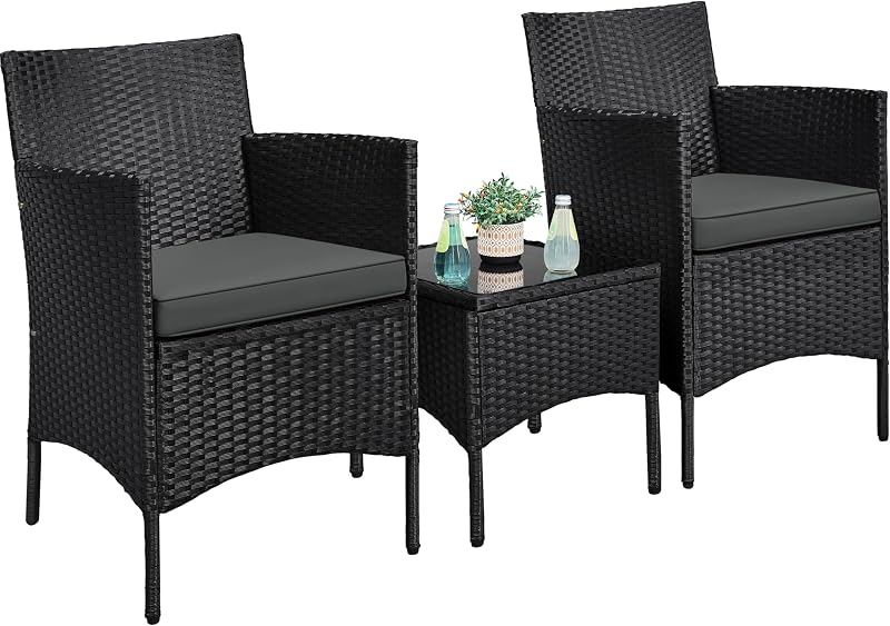 Yaheetech 3-Piece Rattan Garden Set Outdoor Patio Conversation Furniture Black