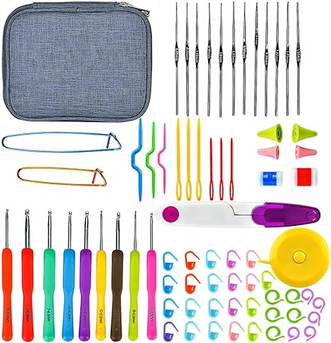 Amazon かぎ針セット 45点 かぎ針編みセット ニットニードルキット 編み工具キット ケース Diy手芸 色分け かぎ針セット 小物入れ 工具入れ 編み物キット 通販