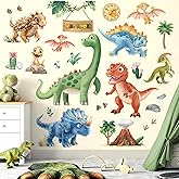wondever 3D Dinosaur Wall Stickers Tropical Animal Dino Volcano Plants Peel and Stick Wall Art Decals for Baby Nursery Kids Bedroom Playroom