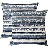 ROMANDECO Jacquard Striped Decorative Throw Pillow Covers for Couch Set of 2, 16x16 Inches, Navy Blue