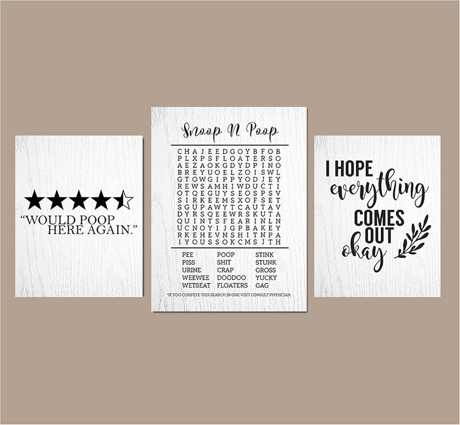 Silly Goose Gifts Bathroom Themed Decor Art Print Wall Art Funny Gift Sets Typography Rustic Unframed Pictures Signs Rules (Star Rating)
