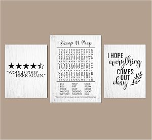 Silly Goose Gifts Bathroom Themed Decor Art Print Wall Art Funny Gift Sets Typography Rustic Unframed Pictures Signs Rules (Star Rating)