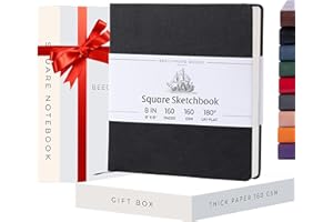 BEECHMORE BOOKS Art Sketch Book, Square 156 Pages 8 x 8 inch, Hardcover Leather Artist Sketchbook, Blank Sketch Pad for Drawing, Painting Supplies, Thick 160gsm Cream Paper, Boxed for Gifts