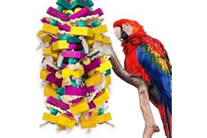 WQY GroceryShop Large Bird Toys, Multi-Color Wooden Block with Bamboo Support Bird Chewing Toy Parrot Cage Bite Toy for Macaws Cokatoos African Grey and Large Medium Parrot Birds