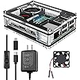 Miuzei Raspberry Pi 3 B+ Case with Fan Cooling Pi 3B Case with 3 Pcs Heat-Sinks 5V 3A Power Supply for Raspberry Pi 3 B+ (B P