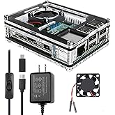 Miuzei Raspberry Pi 3 B+ Case with Fan Cooling Pi 3B Case with 3 Pcs Heat-Sinks 5V 3A Power Supply for Raspberry Pi 3 B+ (B P