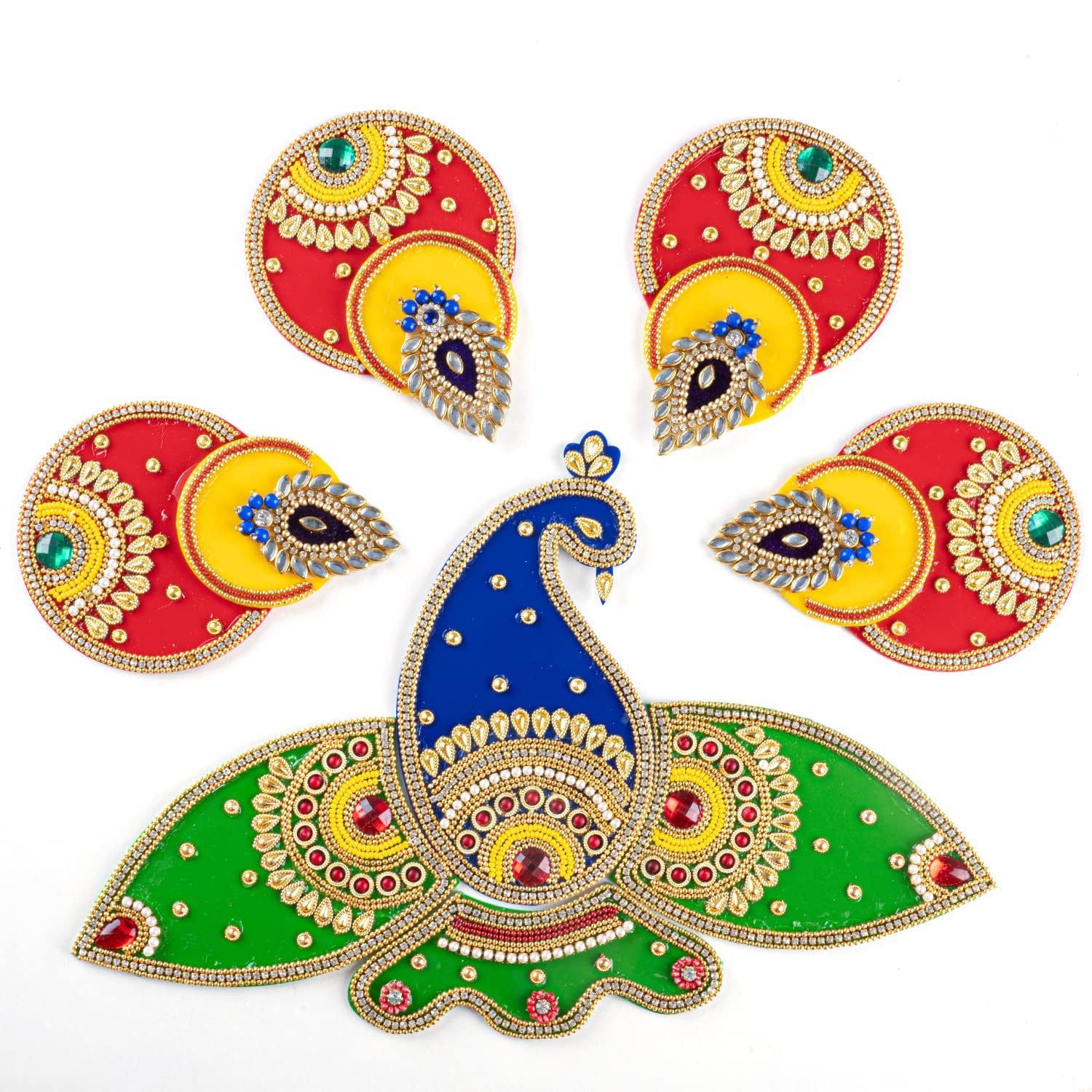 Tarini Gallery Floor Rangoli Acrylic Handcrafted Indian Traditional Home Décor for Diwali Festival Wedding Party Wall Interior Decoration and Gifting Size-12 (1 Peacock)