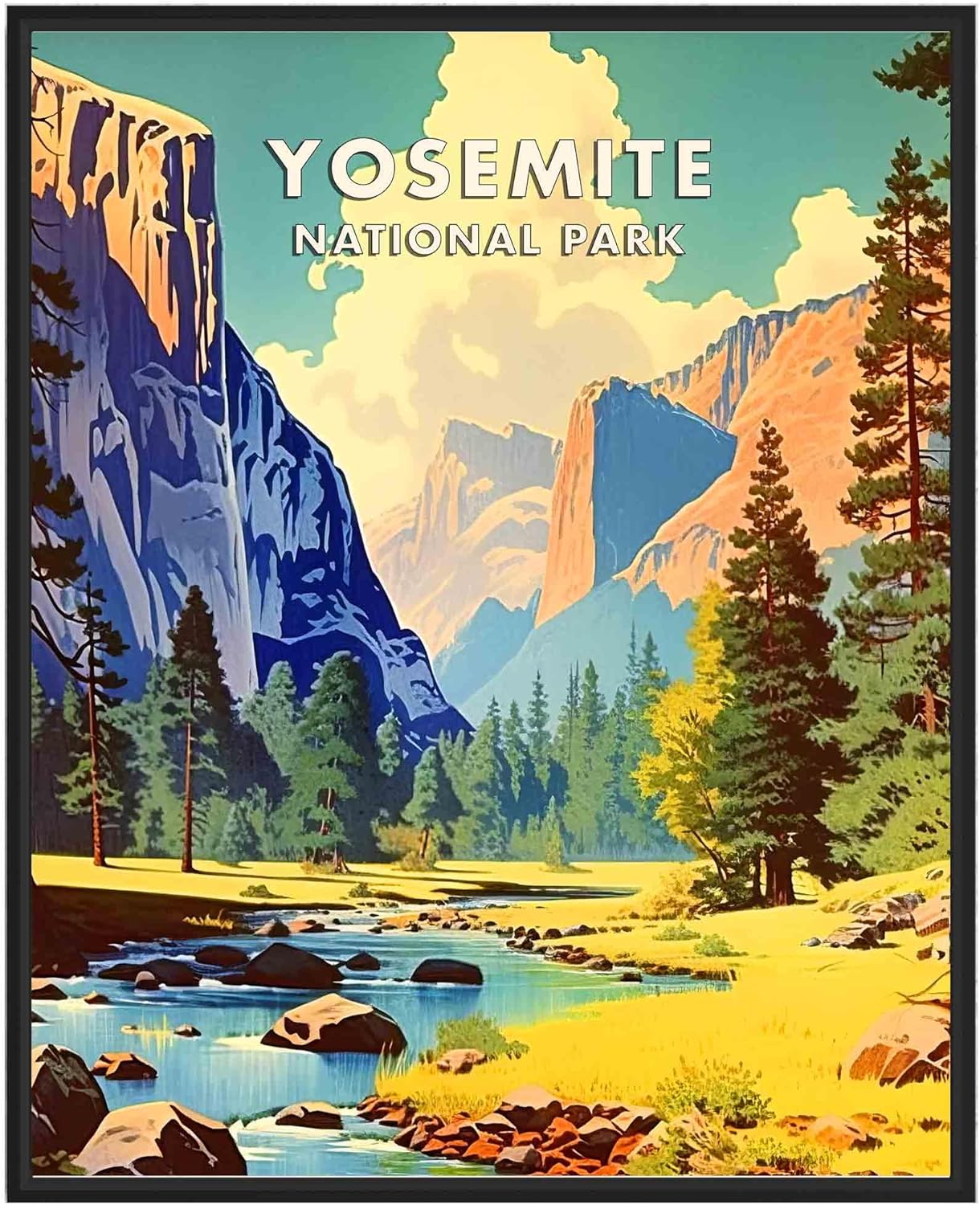 Wall Décor - Yosemite National Park Poster Art Print Retro Mountain Lake Wall Art Poster Vintage Decor Nature Landscape Picture For Bedroom Office Home (Yosemite, 16x20 inches (Unframed))