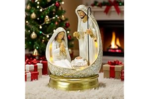 EPTUEGA Nativity Scene Indoor Christmas Decorations - 8 LED Lights Hand-Painted Nativity Figurines for Home Display Tabletop Shelf Decor