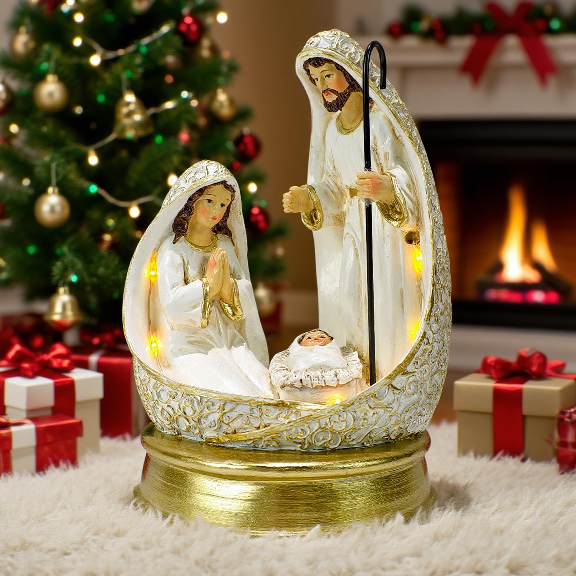 Photo 1 of ***MINOR DAMAGE*** EPTUEGA Nativity Scene Indoor Christmas Decorations - 8 LED Lights Hand-Painted Nativity Figurines for Home Display Tabletop Shelf Decor