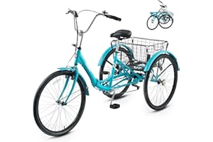 VIRIBUS Folding Tricycle for Adults, 7 Speed Foldable Adult Tricycle with Removable Wheeled Basket, Folding 3 Wheel Bikes for Adults Men Women Seniors 24 26 inch, Collapsible Trike 330 LB.