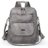 WYFJNX PU Leather Backpack Purse for Women Fashion Multipurpose Design Handbag Ladies Shoulder Bags Travel Backpack Grey