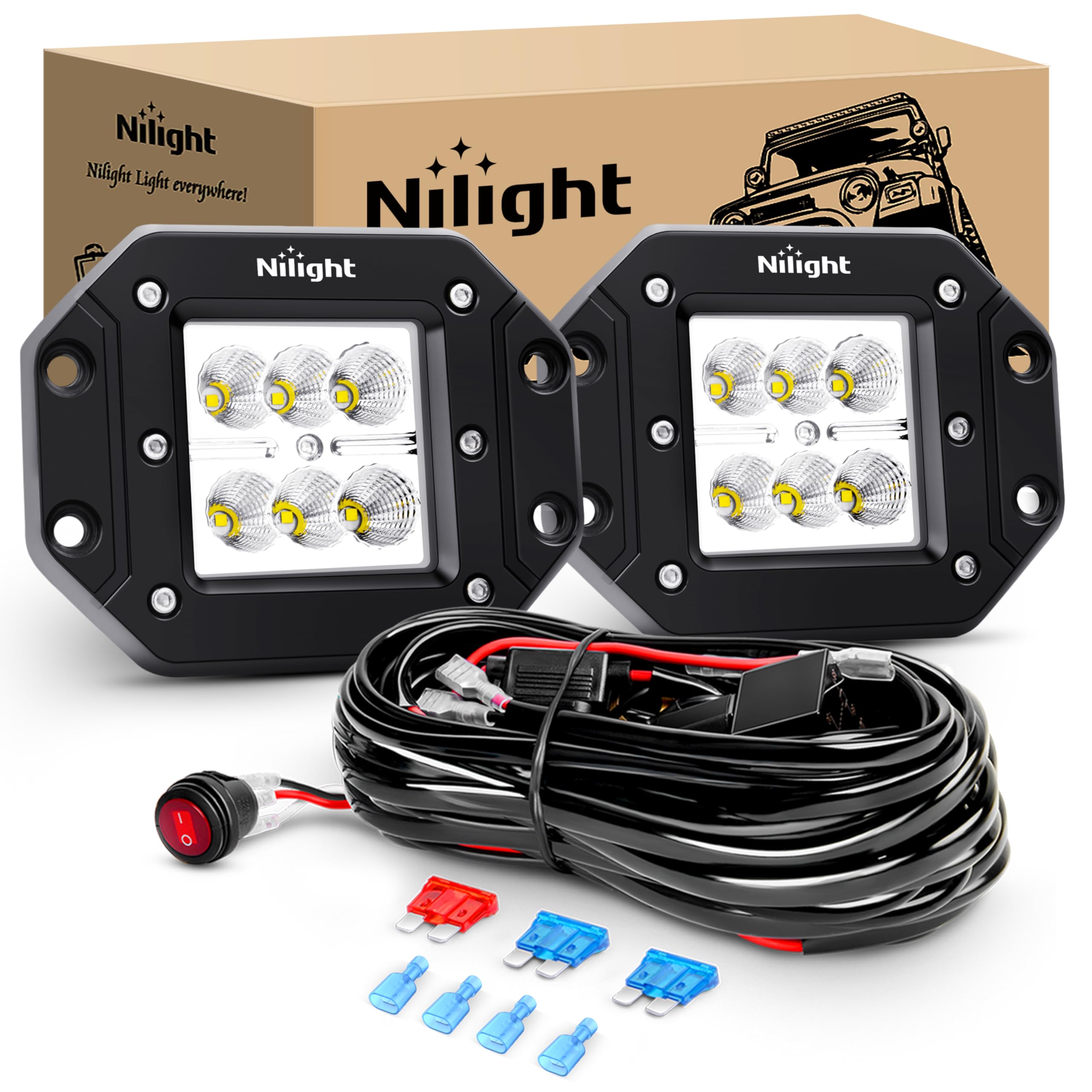 Nilight 2PCS 18W Flood Flush Mount LED Work Light
