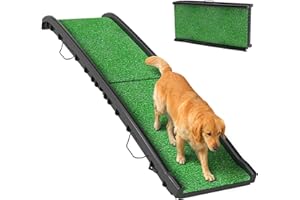 PawHut Folding Dog Ramp for Car, Truck, SUV, 61 Inches Portable Pet Ramp with Grass Surface, Non Slip with Raised Side Rails
