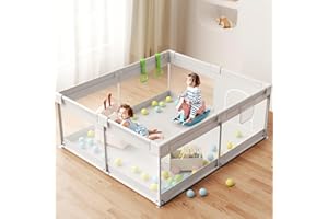 ZEEBABA Extra Large Baby Playpen - Playpen for Babies and Toddlers, Play Pen with Gate, Play Yard Baby Fence Play Area Zone Indoor, Sturdy Kids Play Pin (Gray, 69×59in)