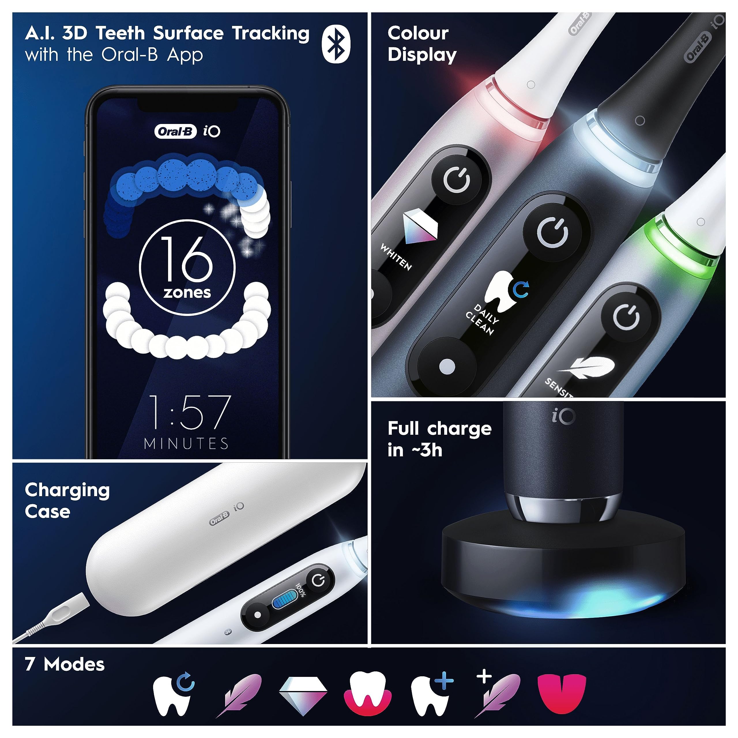Oral-B iO9 Electric Toothbrushes For Adults, App Connected Handle, 1 Toothbrush Head, Charging Travel Case & Magnetic Pouch, 7 Modes, 2 Pin Plug, Special Edition