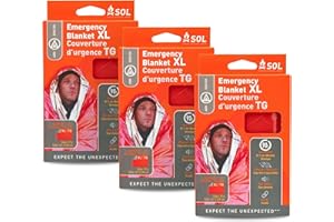 S.O.L. Survive Outdoors Longer 90% Heat Reflective Emergency Blanket - for Disaster Preparedness Kit - Waterproof & Windproof - Fits up to 2 People - 58" x 98", 5.9 oz, Orange (Pack of 3)