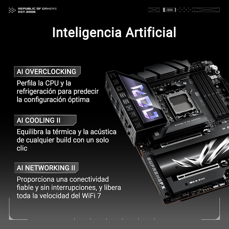 ROG Crosshair X870E Hero - Placa Base AMD ATX, 18+2+2 etapas de Potencia, DDR5, PCIe 5.0 Compatible con GPU de última generación, Cinco M.2, Wi-Fi 7, USB4, AI Overclocking