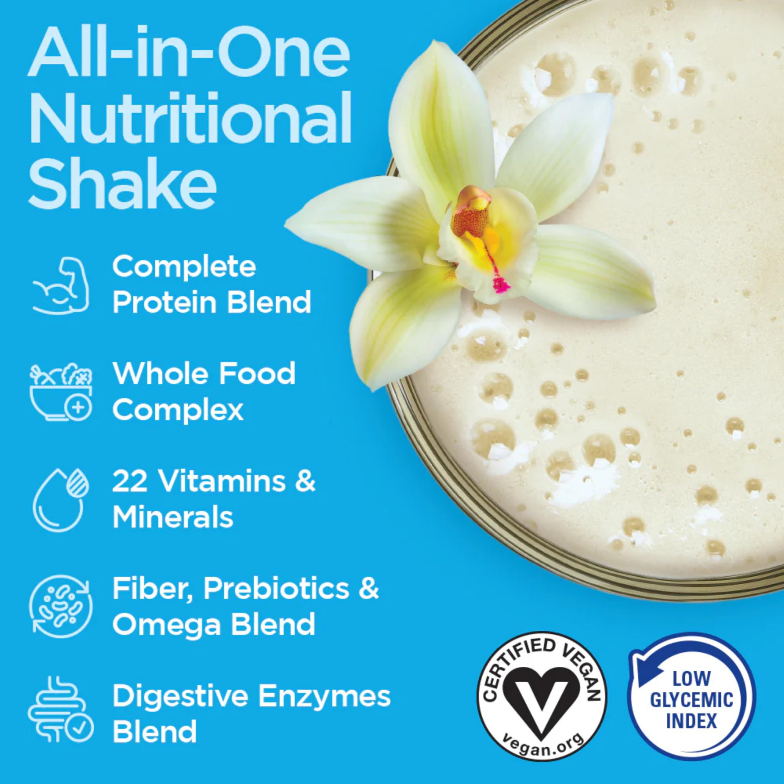 Vegansmart Naturade Plant Based Vegan Protein Powder - All-in-One Nutritional Shake Protein Blend - Gluten Free & Non-GMO - Vanilla (15 Servings)