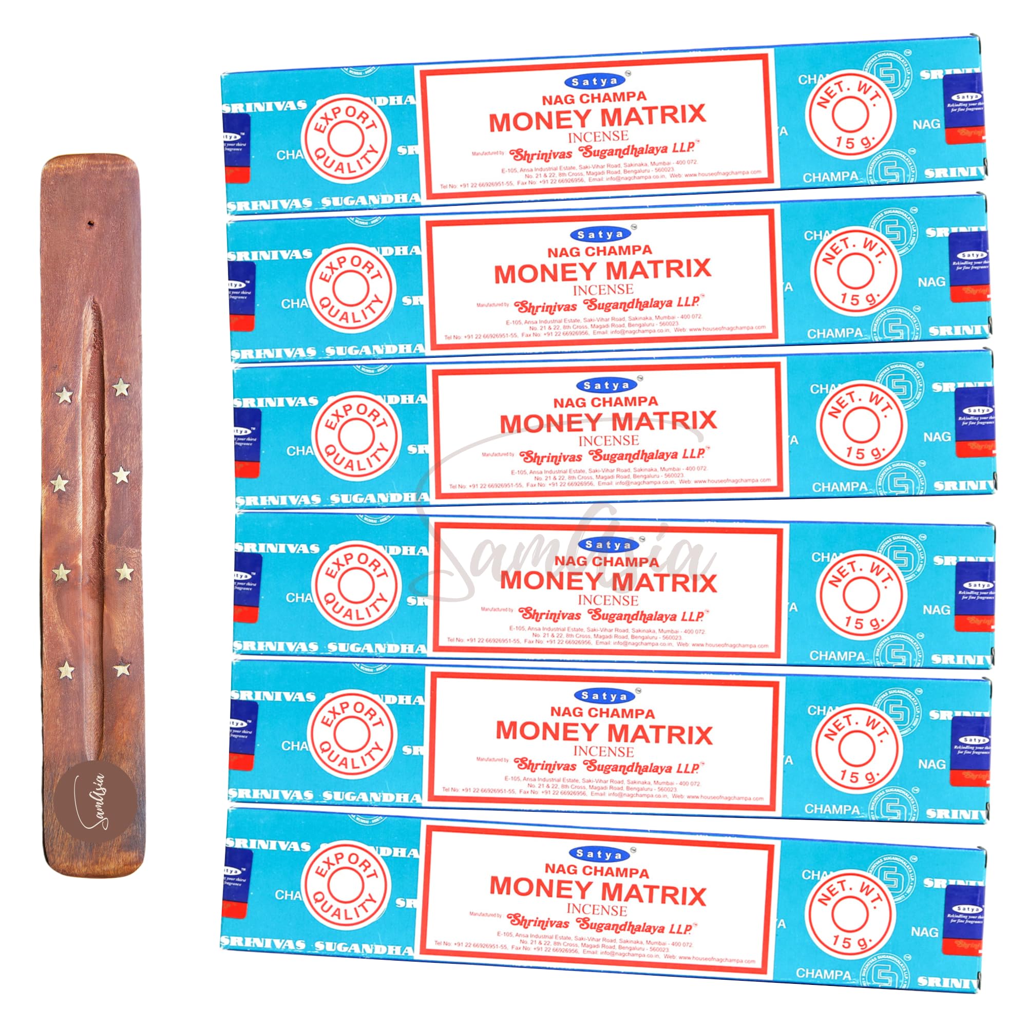 Satya Nag Champa Money Matrix Incense Sticks | x6 pack | with SAMASIA incense sticks holder | Used for Aromatherapy, Spa, Yoga, Weddings, Meditation, Healing, Positivity and Relaxation