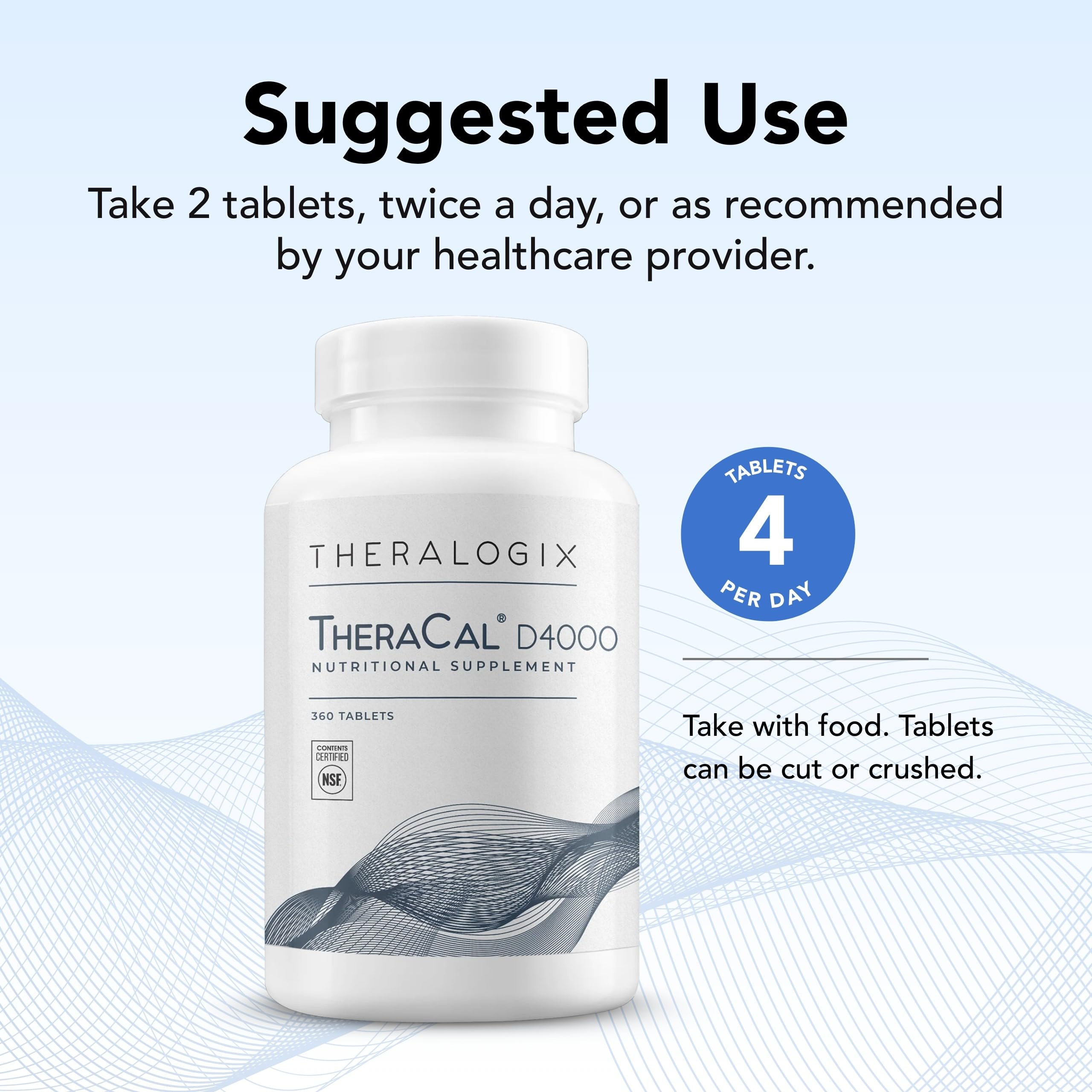 Theralogix TheraCal D4000 - Bone Health Support Supplement with Calcium, Magnesium, Vitamin D3, Vitamin K2 & Boron* - 90-Day Supply - NSF Certified - 360 Tablets
