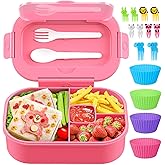 TIME4DEALS Bento Box, 44oz 4 Compartment Lunch Container with Cutlery for Kid/Adult/Toddler, Leak Proof, Microwave/Dishwasher