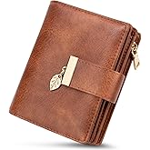 HUANLANG Small Wallets for Women Rfid Blocking Leather Bifold Credit Card Holder Ladies Wallet Zipper Pocket with ID Window