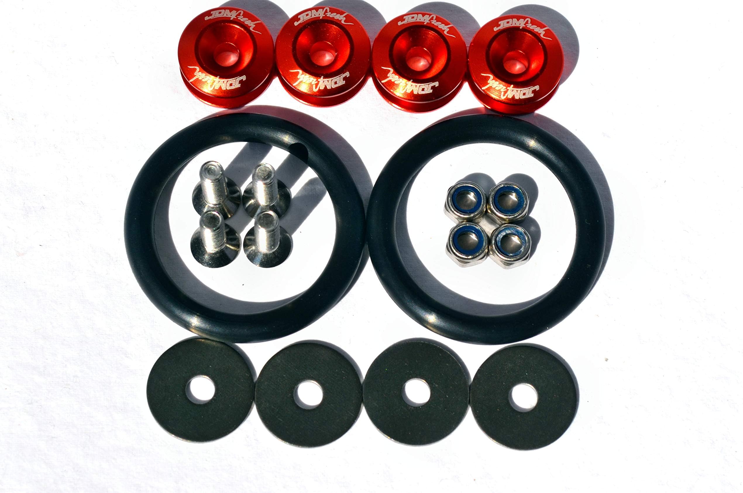 JDMFreshQuick Release Fasteners for Car Bumpers Trunk Fender Hatch Lids Kit … (Red)