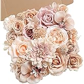YiYunFloral Artificial Flowers Set Champagne Coffee Silk Fake Flowers with Stems for DIY Wedding Bridal Bouquets Cake Arch Floral Arrangement Table Centerpieces Baby Shower Party Home Decorations