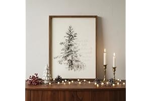 Ronasip Vintage Framed Christmas wall art - Sketch Pine Trees Biblical Painting with Scripture 'Glory to God in the Highest' - Xmas Wall Sign, Winter Wall Art Decor, Home Decor (16"x24", Brown)