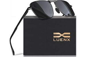 LUENX Rectangular Aviator Polarized Sunglasses for Men Women Square Metal Frame with Spring Hinge - UV 400 Protection