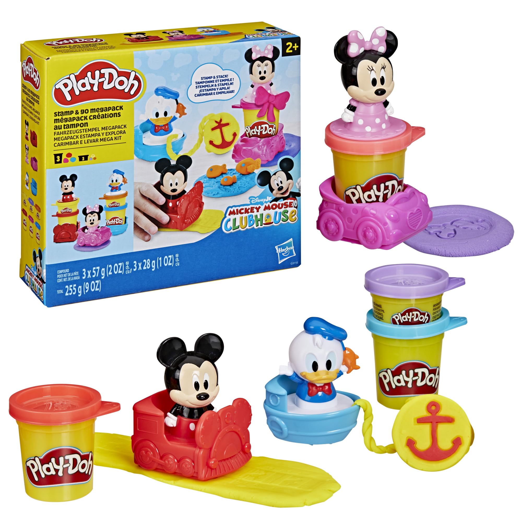 Play-Doh Disney Junior Mickey Mouse Clubhouse, Stamp & Go Megapack with Mickey, Minnie & Donald, Arts & Crafts Preschool Toys for Kids 2+