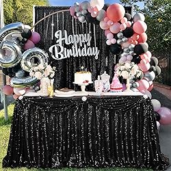 9ft Table Skirt Black Sequin Table Cloth for Round