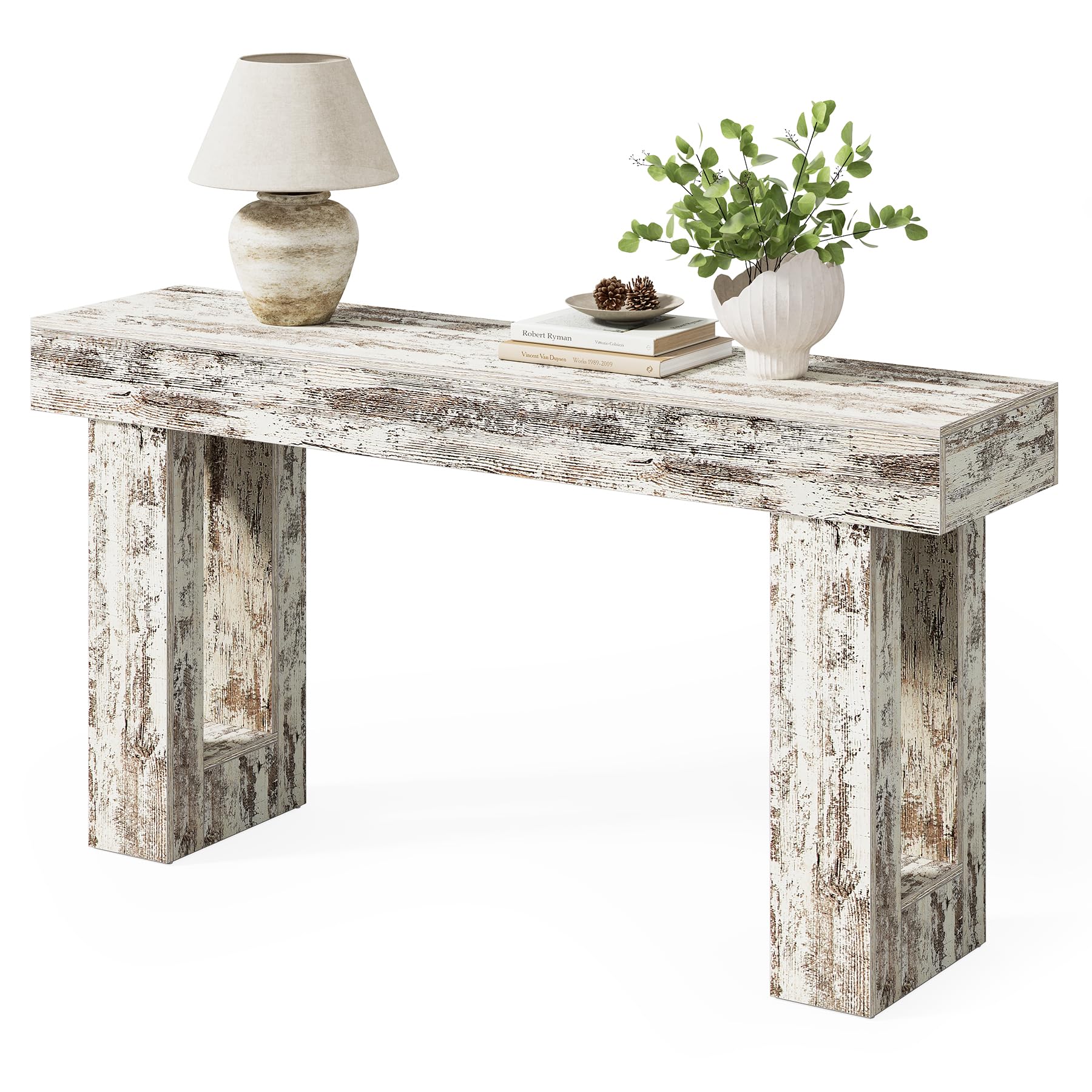 Photo 1 of **MAJOR DAMAGE TO BIG PIECE. SELLING FOR PARTS**Little Tree 63-Inch Long Console Tables for Entryway, Large Sofa Table Behind Couch, Wooden Entry Foyer Hallway Table, Modern Console Sofa Tables for Living Room, Distressed White