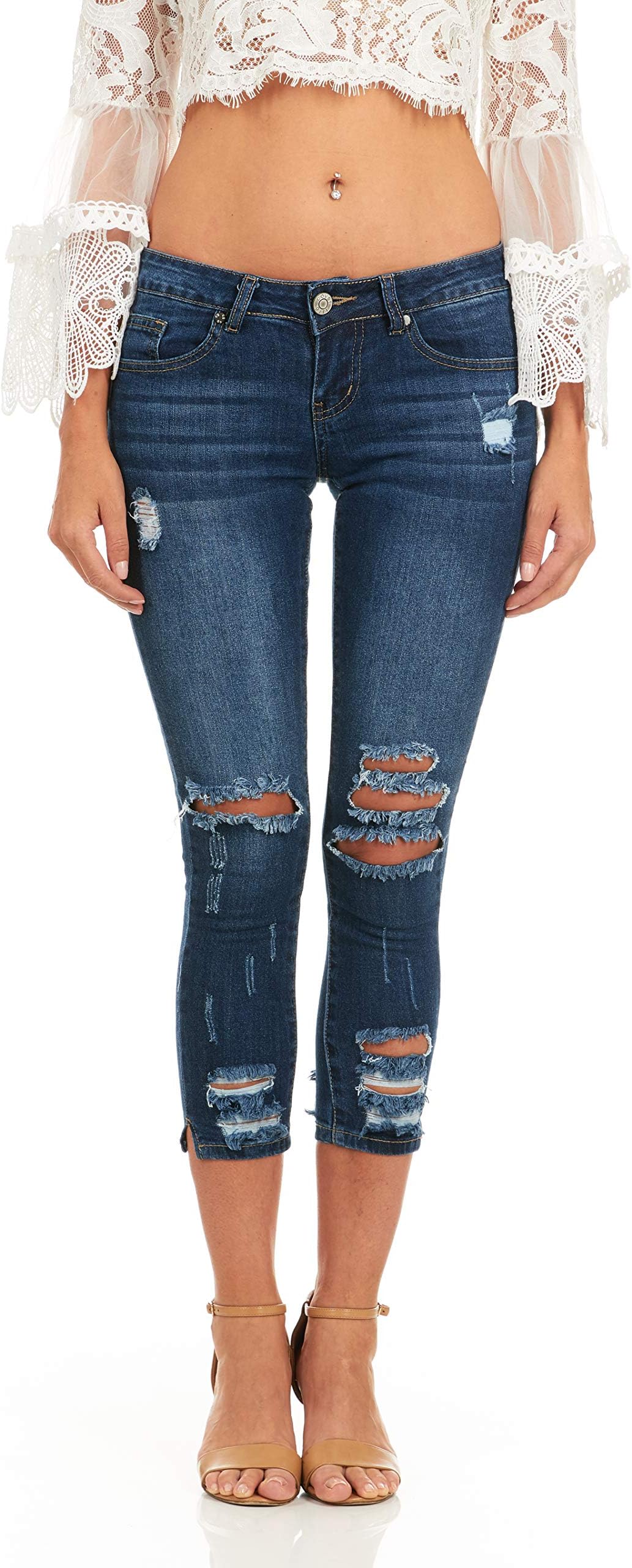 COVER GIRLWomen's Ripped Cropped Skinny Jeans