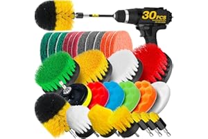 Holikme 30Piece Drill Brush Attachments Set,Scrub Pads & Sponge, Power Scrubber Brush with Extend Long Attachment All Purpose