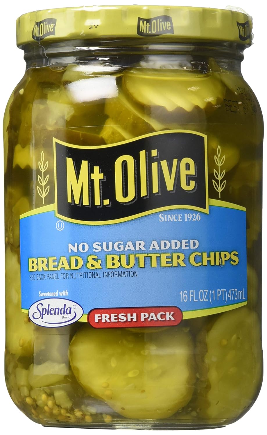 Mt. Olive Bread & Butter Chips, No Sugar Added 16 Oz (Pack of 3)