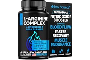 S RAW SCIENCE L Arginine L Citrulline Supplement, Nitric Oxide Supplements for Men: L-Arginine L-Citrulline Complex, Booster Mens Performance Supplements, Nitric Oxide Flow Blood Pressure & Vascularity, 60 Capsules