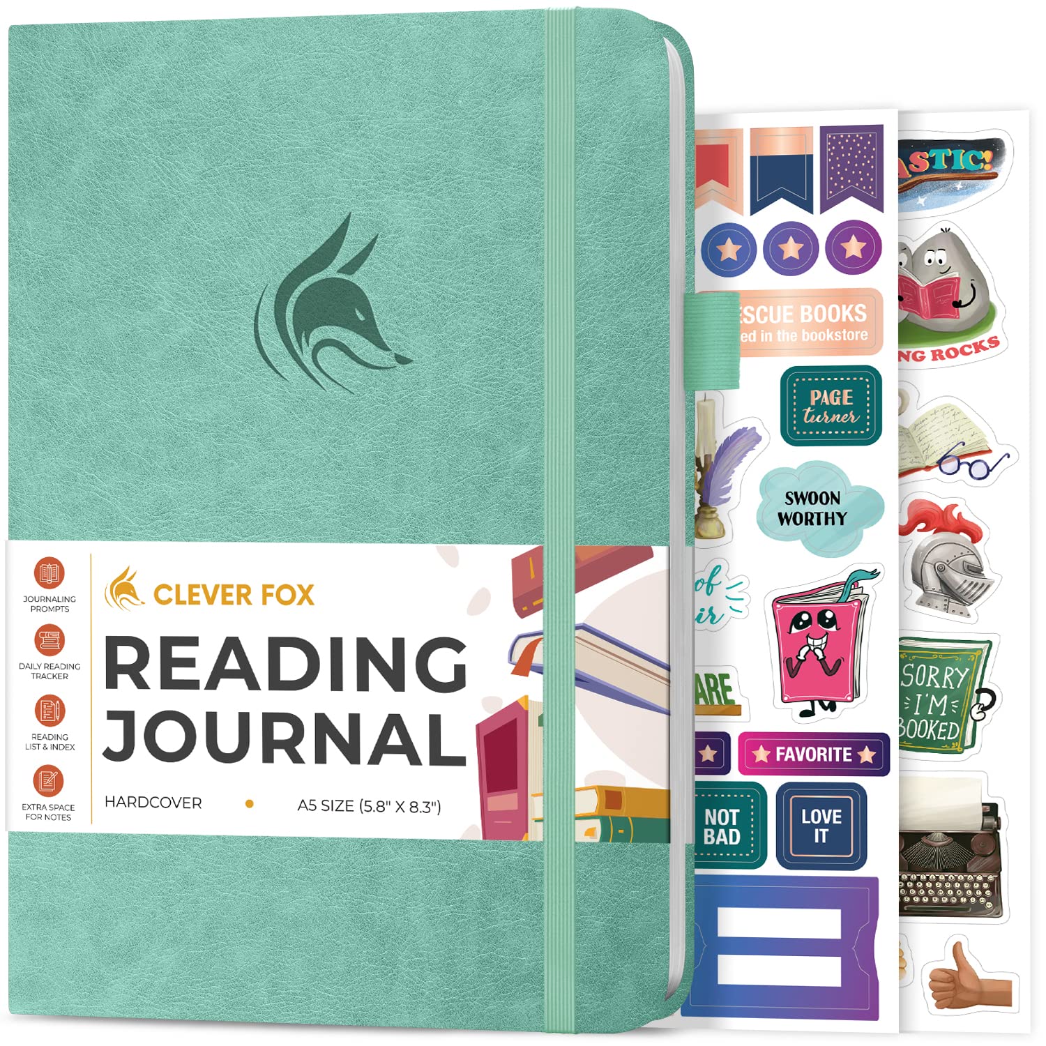 Clever Fox Reading Journal – Guided Book Review Log with Reading Tracker – Gift Book Accessories for Reading Lover – Tracking Journal for Kids & Adults – A5 Size, 14.6x21.3cm (Mint Cream)